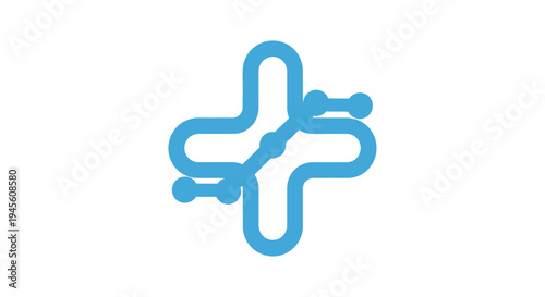 A blue stylized plus sign with an integrated circuit or network pattern, symbolizing technology, health, and connectivity.