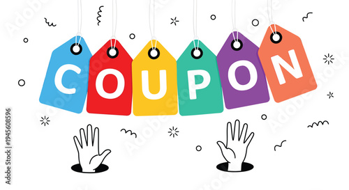 Set of 6 colorful coupon tags vector