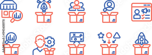 Colorful icons depicting various digital and business concepts in gift boxes