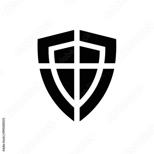 A black shield icon with a cross inside, representing protection and security.