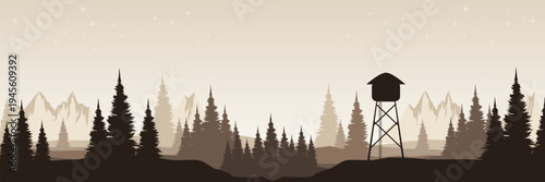 Atmospheric dark woodland horizon with shining stars for summer stargazing event invitation design