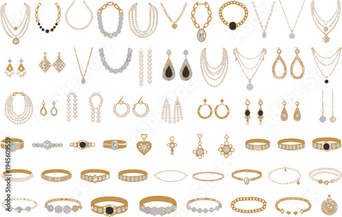 A collection of various jewelry items including necklaces, earrings, and bracelets