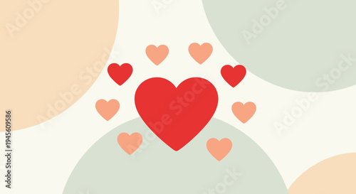 Red Heart surrounded by smaller hearts, abstract pastel background, love concept, graphic design