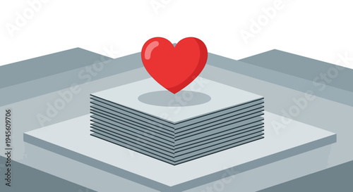 Red Heart Symbol on Stacked Platforms - Love, Emotion, Valentine Concept