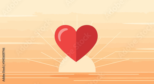 Red Heart Symbol Rising Sun Background - Love, Hope, Romance, Valentine's Day