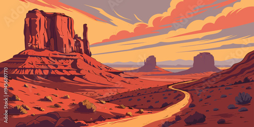 USA, US, U.S, United States - Valley of Fire State Park glowing red rock desert sunset panorama
