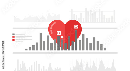 Red Heart Symbol with Data Charts and Graphs - Health and Analytics Concept