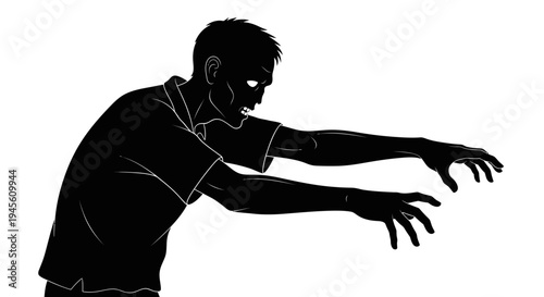 Silhouette of a Zombie with Glowing Eyes Reaching Forward.