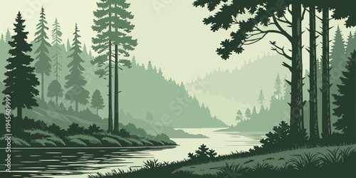 USA, US, U.S, United States - Olympic National Park misty forest lake panorama
