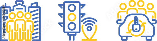 Colorful abstract icons of smart home and vehicle connectivity devices