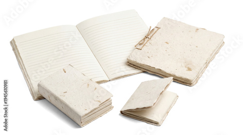 Foto a collection of handmade paper notebooks and journals, showcasing various sizes and textures for writing and creativity