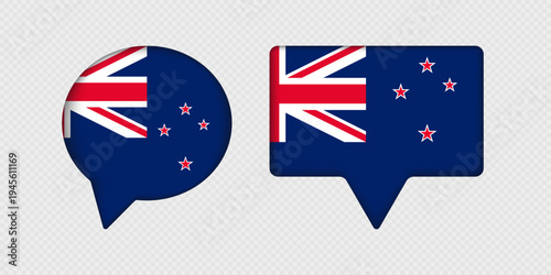 Flag of New Zealand in speech bubble.
