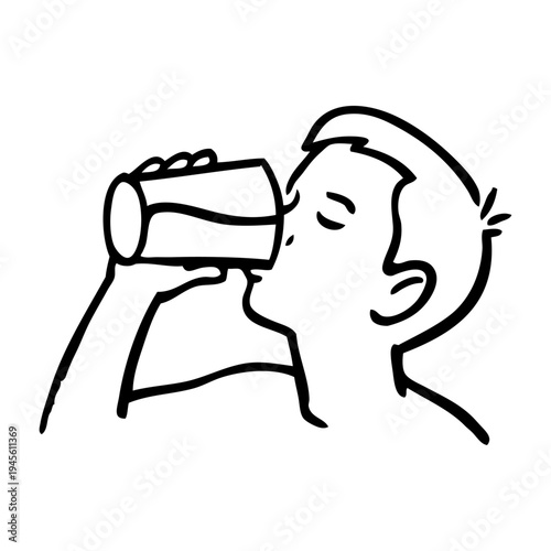 Dibujo sencillo con líneas de una niño bebiendo un vaso de leche