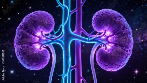 Wallpaper Mural High-Tech Human Kidney Anatomy Visualization: 3D Medical Models of Kidneys (Showcasing Vascular Systems, Renal Structures, and Futuristic Color-Coded Diagrams) Set Against Scientific Backdrops Torontodigital.ca