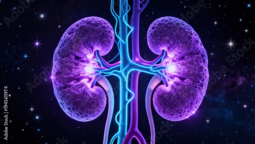 Wallpaper Mural High-Tech Human Kidney Anatomy Visualization: 3D Medical Models of Kidneys (Showcasing Vascular Systems, Renal Structures, and Futuristic Color-Coded Diagrams) Set Against Scientific Backdrops Torontodigital.ca