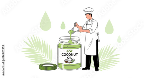 Chef Preparing Coconut Oil, Healthy Organic Food, Natural Skincare