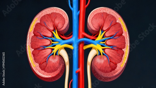 Wallpaper Mural High-Tech Human Kidney Anatomy Visualization: 3D Medical Models of Kidneys (Showcasing Vascular Systems, Renal Structures, and Futuristic Color-Coded Diagrams) Set Against Scientific Backdrops Torontodigital.ca
