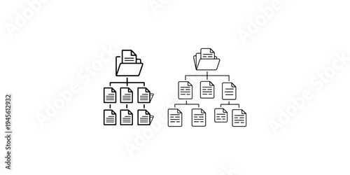 Document folder with multiple files below, depicting an organized data structure on a white background, representing file management