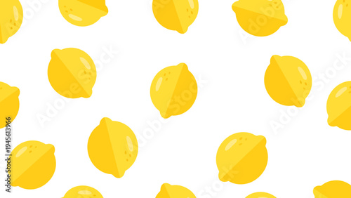 Vibrant yellow lemons scattered on a clean white background forming a cheerful and fresh seamless pattern, perfect for summer designs and healthy food themes