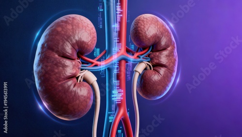 Wallpaper Mural High-Tech Human Kidney Anatomy Visualization: 3D Medical Models of Kidneys (Showcasing Vascular Systems, Renal Structures, and Futuristic Color-Coded Diagrams) Set Against Scientific Backdrops Torontodigital.ca