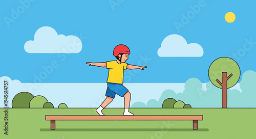 Child Balancing on Beam Outdoors - Active Lifestyle and Childhood Fun