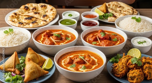 Authentic Indian Feast Spread Delightful Main Courses Rice and Breads