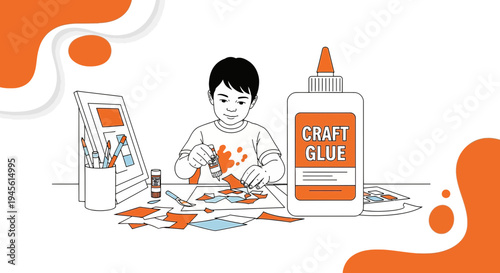 Child Crafting with Glue and Paper