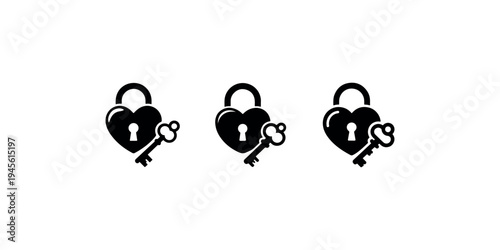 Heart shaped lock with key icon for love security relationship protection and commitment symbol anniversary or valentine day simple design