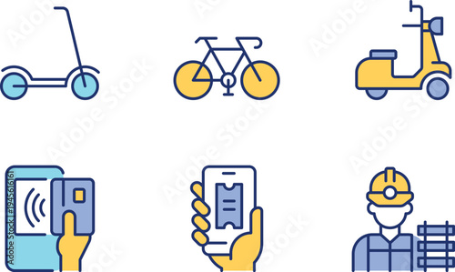 Modern urban transportation and service icons illustration