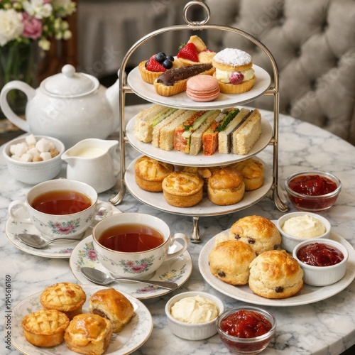 afternoon tea with sandwiches and scones