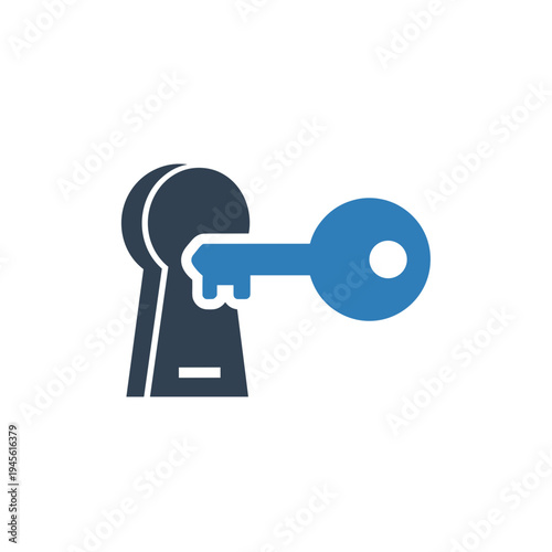 Blue Key Inserted Into a Keyhole Silhouette