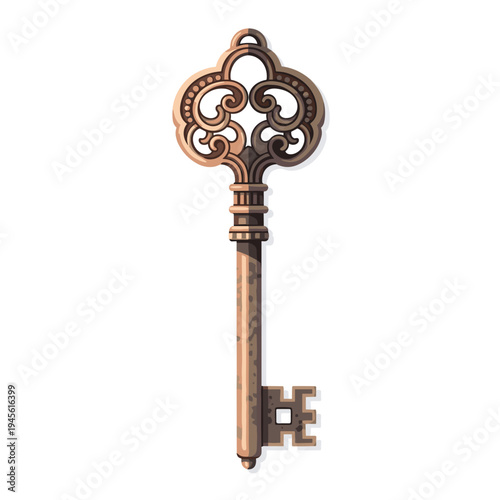 Ornate Antique Bronze Key Illustration