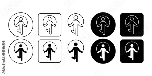 Jump rope exercise activity icon set showing skipping movement poses for fitness training
