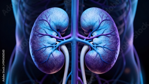 Wallpaper Mural High-Tech Human Kidney Anatomy Visualization: 3D Medical Models of Kidneys (Showcasing Vascular Systems, Renal Structures, and Futuristic Color-Coded Diagrams) Set Against Scientific Backdrops Torontodigital.ca