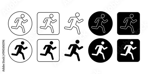 Running Sport Athlete Movement Activity Silhouette Icon Set With Outline And Solid Style