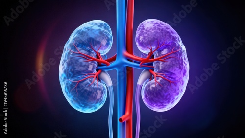 Wallpaper Mural High-Tech Human Kidney Anatomy Visualization: 3D Medical Models of Kidneys (Showcasing Vascular Systems, Renal Structures, and Futuristic Color-Coded Diagrams) Set Against Scientific Backdrops Torontodigital.ca