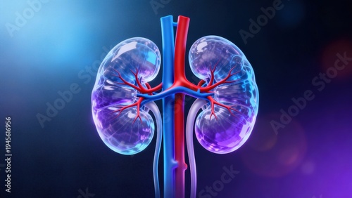 Wallpaper Mural High-Tech Human Kidney Anatomy Visualization: 3D Medical Models of Kidneys (Showcasing Vascular Systems, Renal Structures, and Futuristic Color-Coded Diagrams) Set Against Scientific Backdrops Torontodigital.ca