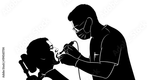 Silhouette of Dentist Examining Patients Teeth with Precision.
