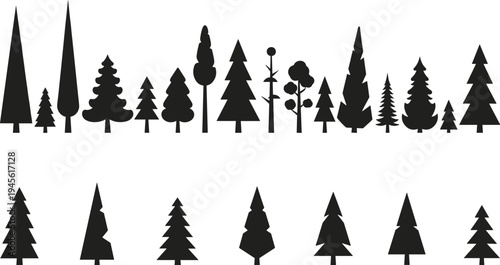 Forest Tree Silhouette Icon Set – Black Pine & Fir Trees for Logos, Branding, and Graphic Design.” 🌲