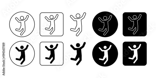 Jumping movement activity icon collection showing human jump poses for sport fitness action