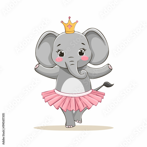 Cute baby elephant princess in ballet tutu dancing
