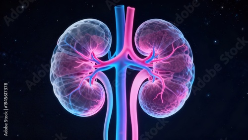 Wallpaper Mural High-Tech Human Kidney Anatomy Visualization: 3D Medical Models of Kidneys (Showcasing Vascular Systems, Renal Structures, and Futuristic Color-Coded Diagrams) Set Against Scientific Backdrops Torontodigital.ca