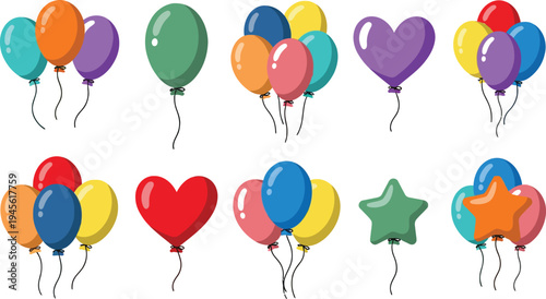 Set of 10 colorful balloons vector icons