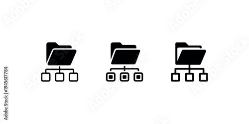 Shared folder with network icon. file sharing vector on white background. computer network folder with connected squares