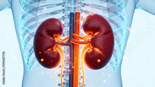 Wallpaper Mural High-Tech Human Kidney Anatomy Visualization: 3D Medical Models of Kidneys (Showcasing Vascular Systems, Renal Structures, and Futuristic Color-Coded Diagrams) Set Against Scientific Backdrops Torontodigital.ca