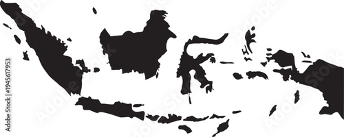 Black silhouette map of Indonesia archipelago a country in Southeast Asia isolated on white background for design