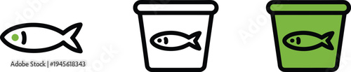 Fish Food Icons: Single Fish Container with Fish Symbol Green Container with Fish Symbol