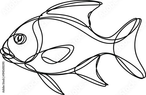 Fish Line Drawing Minimalist Single Line Art Aquatic Animal Silhouette Vector Illustration