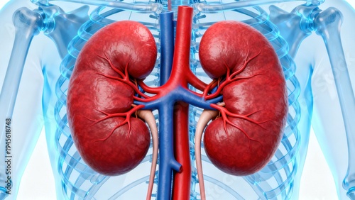 Wallpaper Mural High-Tech Human Kidney Anatomy Visualization: 3D Medical Models of Kidneys (Showcasing Vascular Systems, Renal Structures, and Futuristic Color-Coded Diagrams) Set Against Scientific Backdrops Torontodigital.ca