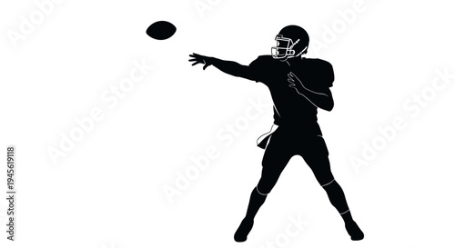 Silhouette of Football Quarterback Throwing Ball in Action Isolated.